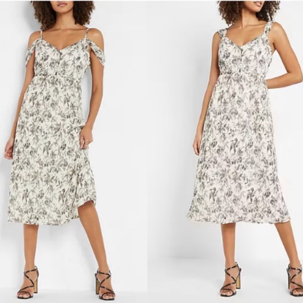 Express pleated toile print midi dress